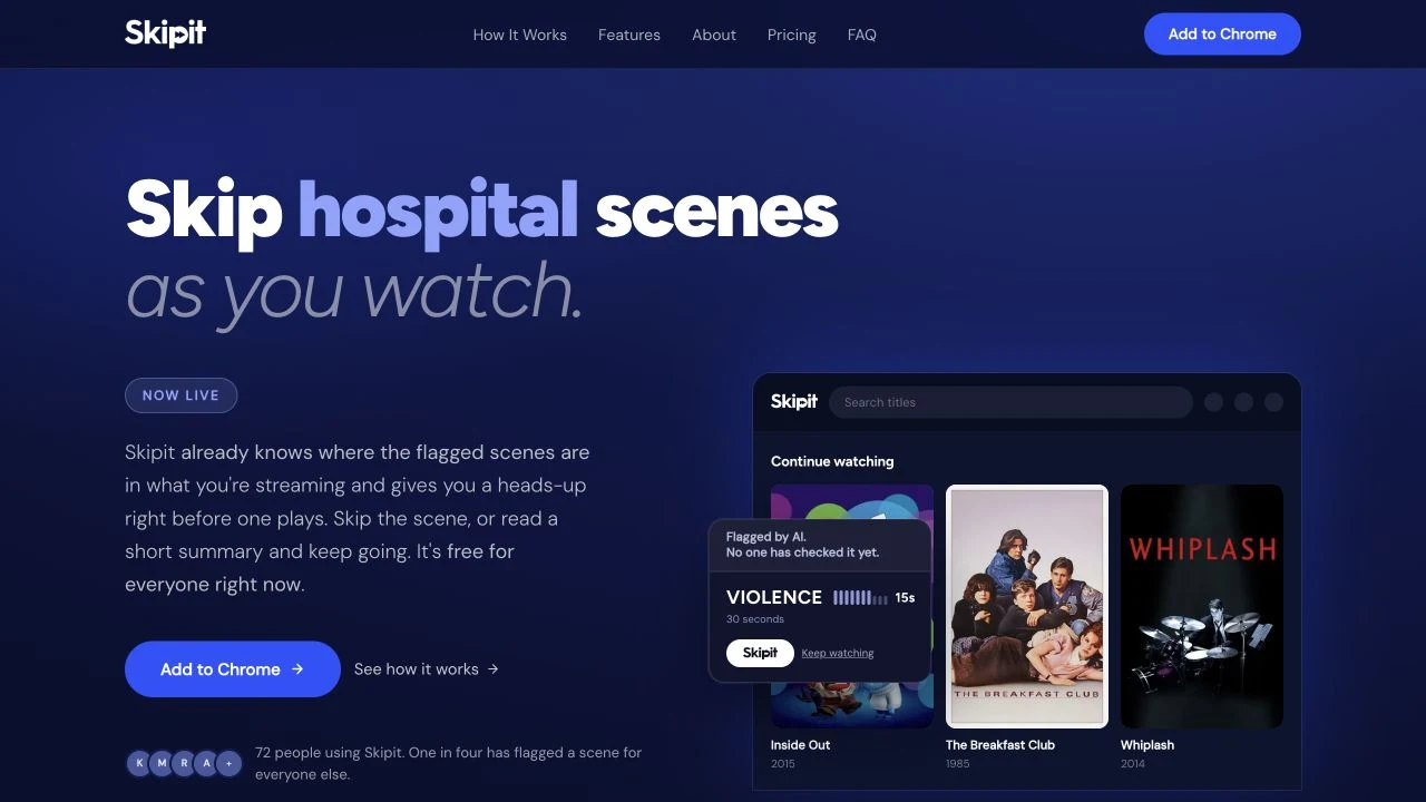 SkipIt public website and streaming interface preview